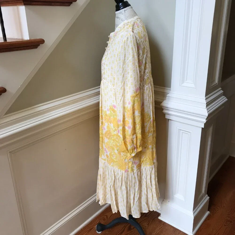 NWT Spell Yellow Rose Midi Dress Womens XL Floral Organic Cotton Long Sleeve NEW - Picture 10 of 14